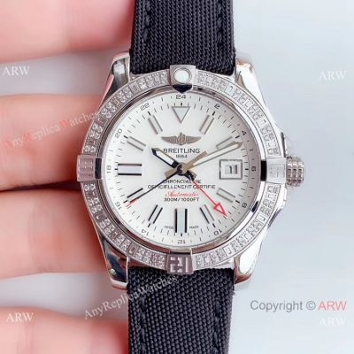 Noob V2 Breitling Avenger II GMT Swiss 2836 Watch White Face Diamond Bezel